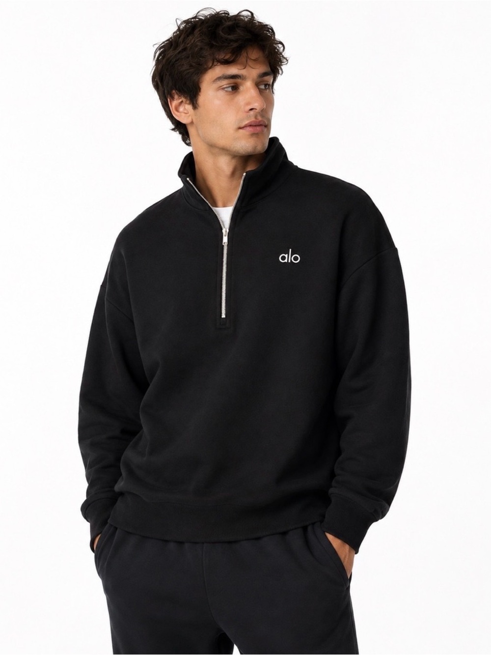 ALO Yoga Black Half-Zip Pullover Sweatshirt size L NWT in original plastic. - Picture 2 of 9
